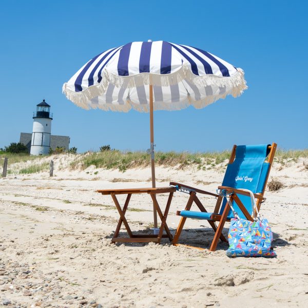 Premium Beach Umbrella- Navy Cabana Stripe - Image 2