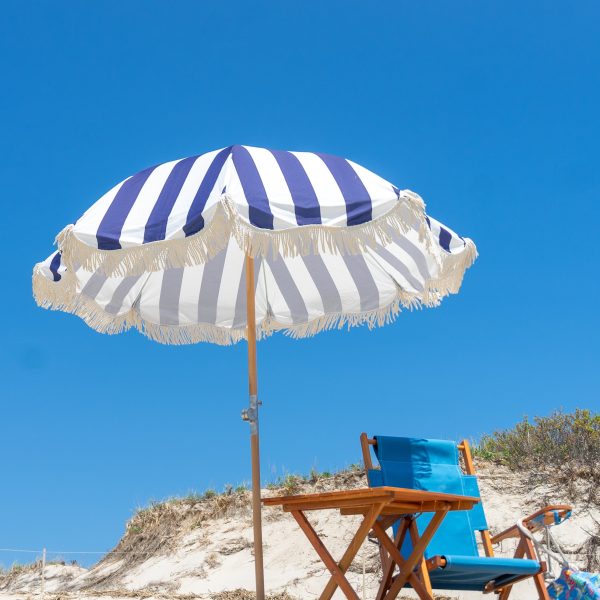 Premium Beach Umbrella- Navy Cabana Stripe - Image 5