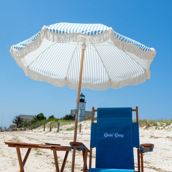 Premium Beach Umbrella- Light Blue Pin Stripe - Image 5