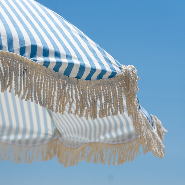 Premium Beach Umbrella- Light Blue Pin Stripe - Image 4
