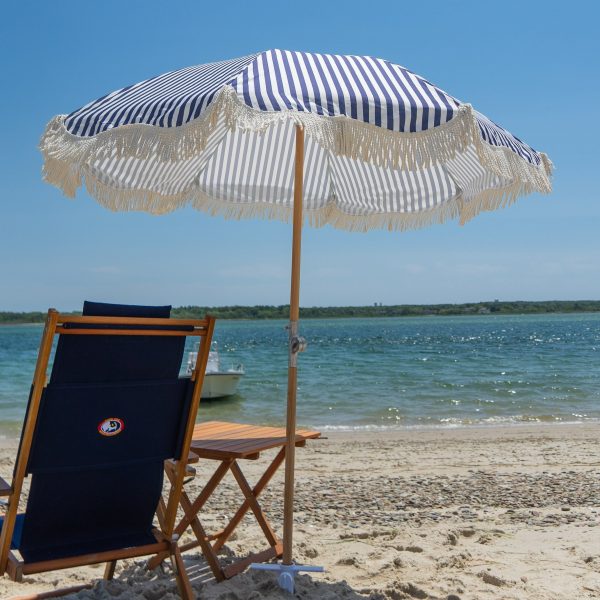 Premium Beach Umbrella- Navy Pin Stripe - Image 7