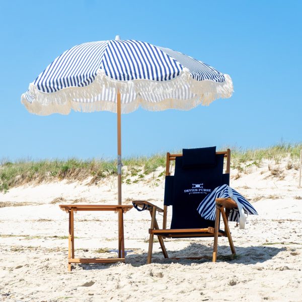 Premium Beach Umbrella- Navy Pin Stripe - Image 4