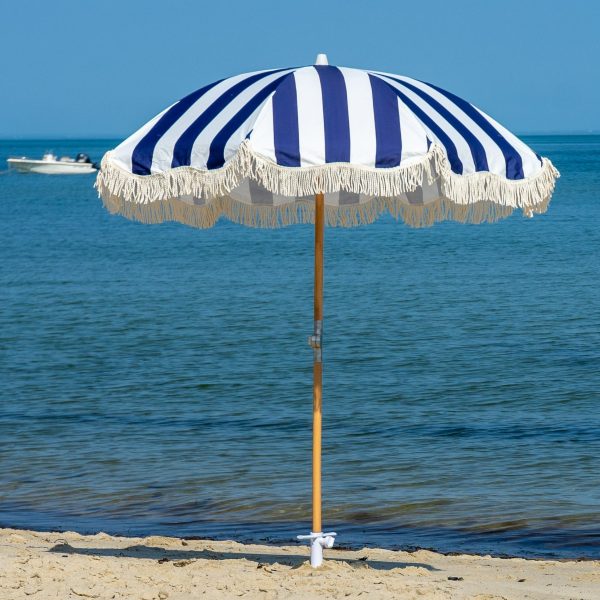 Premium Beach Umbrella- Navy Cabana Stripe - Image 8