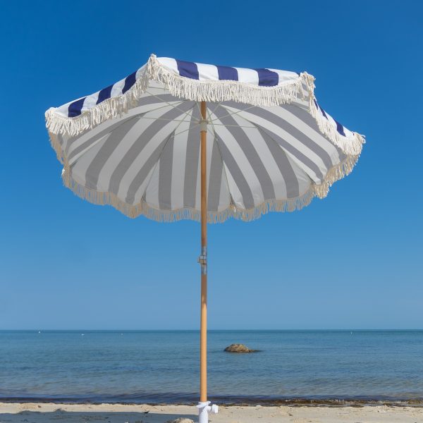 Premium Beach Umbrella- Navy Cabana Stripe - Image 9