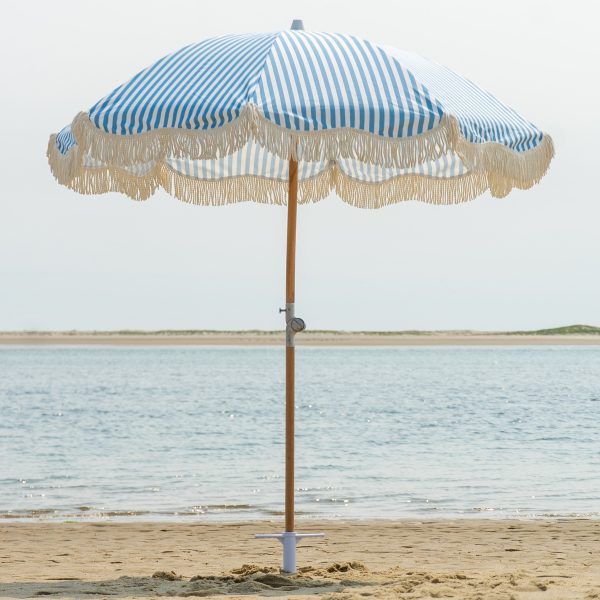 Premium Beach Umbrella- Light Blue Pin Stripe - Image 6