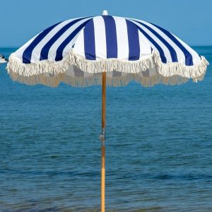 Premium Beach Umbrella- Navy Cabana Stripe